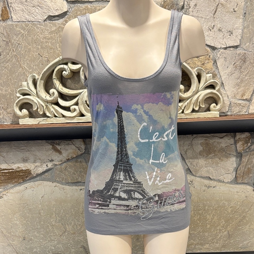 Guess Gray Eiffel Tower Graphic Tank Top